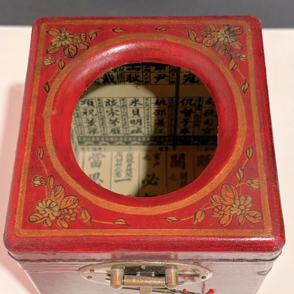 Red Decorative Tissue Box with Floral Design and Brass Lock & Key